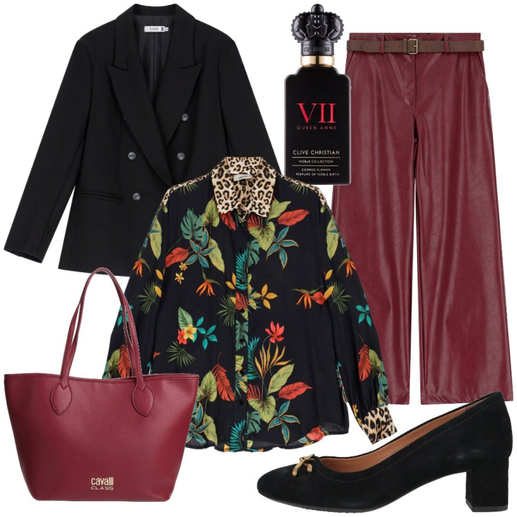 Outfit donna - La camicia jungle. Stile Etnico per Serata fuori. Abbinamento con décolleté, borse a spalla, profumi, blazer, pantaloni, camicie.