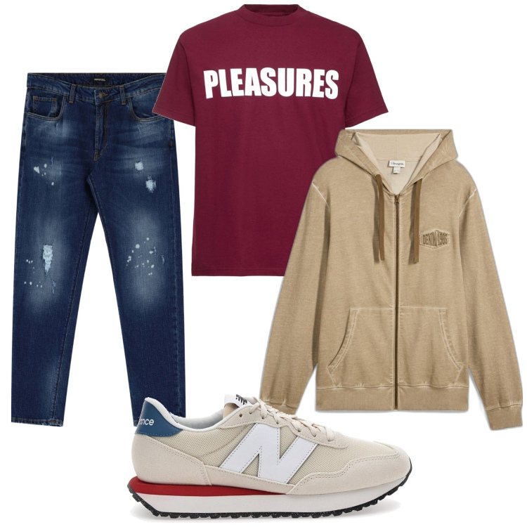 Outfit uomo - Praticità. per Tutti i giorni. Abbinamento con felpe con cappuccio, jeans, sneakers, t-shirt.