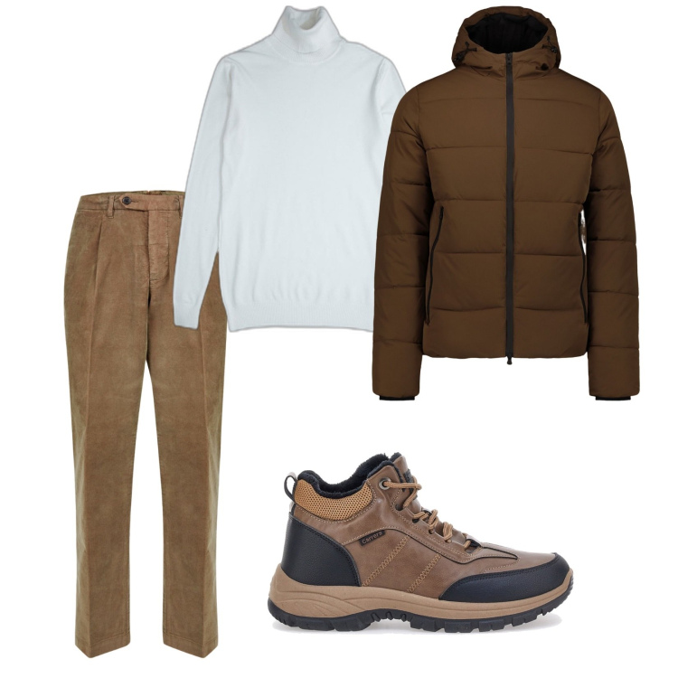 Outfit uomo - Fa ancora freddo. per Ufficio. Abbinamento con pantaloni, piumini, pullovers, stivali e stivaletti.