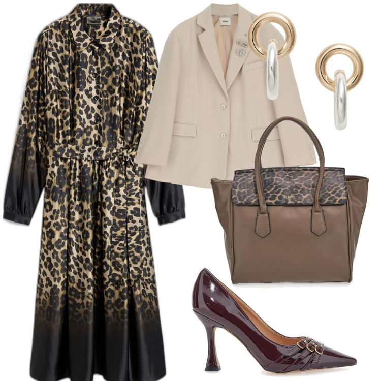 Outfit donna - Riunione di studio. per Scuola/Università. Abbinamento con vestiti chemisier, blazer, orecchini, décolleté, borse a mano.