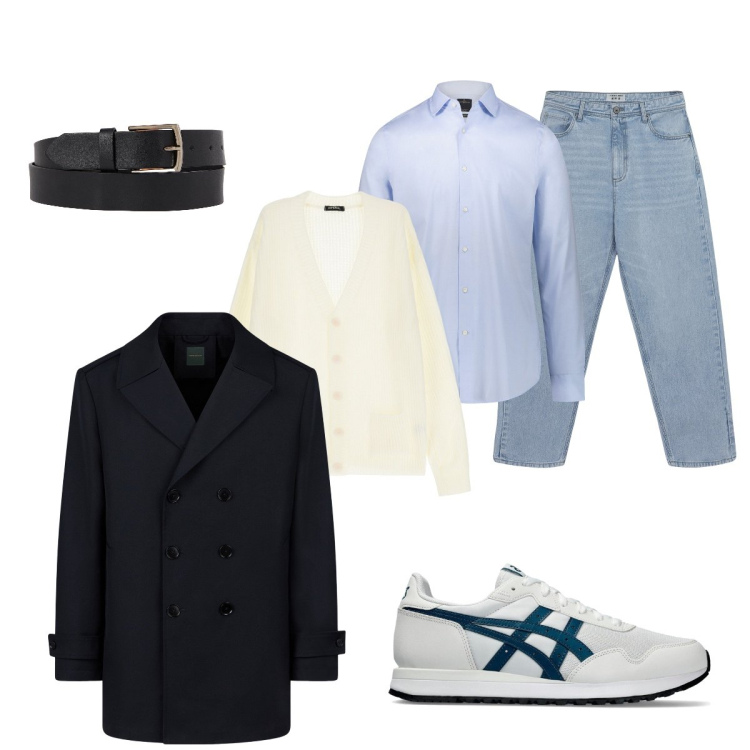 Outfit uomo - Classico anche con jeans e sneakers. Stile Trendy per Ufficio. Abbinamento con jeans, cardigans, camicie, sneakers, caban, cinture.