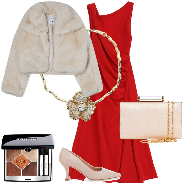 Outfit donna - Let s a party. Stile Glamour per Cerimonia. Abbinamento con ombretti, blazer, clutch, vestiti asimmetrici, collane, décolleté.