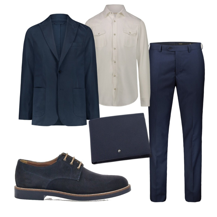 Outfit uomo - Total look #2058317. Stile Business/Elegante per Ufficio. Abbinamento con portafogli, camicie, scarpe stringate, giacche, pantaloni.