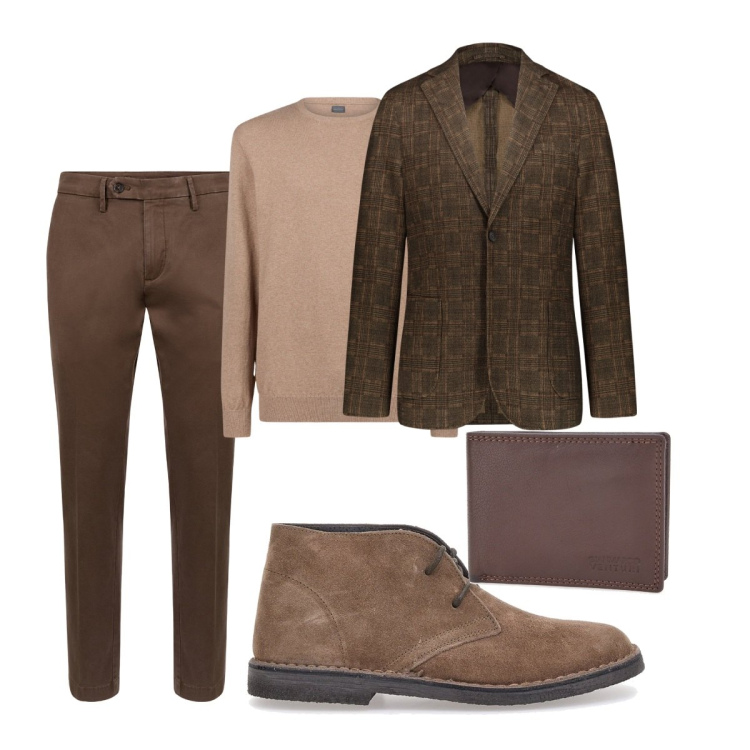 Outfit uomo - Total look #2058329. Stile Business/Elegante per Ufficio. Abbinamento con giacche, maglieria, pantaloni chino, portafogli, scarpe stringate.