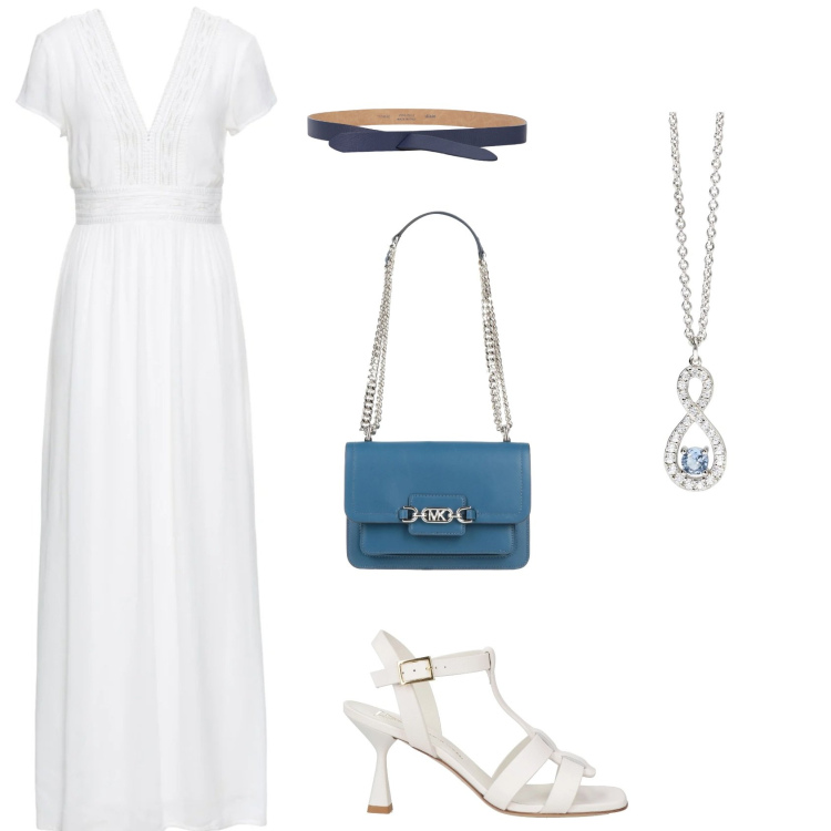 Outfit donna - Rivisitato. Stile Casual chic per Serata fuori. Abbinamento con vestiti lunghi, borse a spalla, sandali in pelle, ciondoli, cinture.