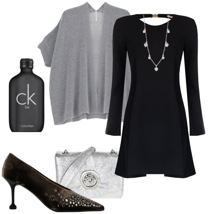 Outfit donna - Abito passepartout. Stile Chic per Serata fuori. Abbinamento con borse a tracolla, profumi, collane, vestiti corti, cardigans, décolleté.