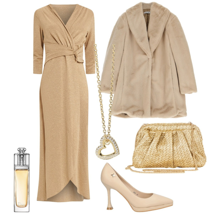Outfit donna - Total look #2058381. Stile Chic per Cerimonia. Abbinamento con décolleté, profumi, collane, vestiti lunghi, clutch, cappotti.