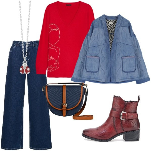 Outfit donna - Total look #2058389. Stile Basic per Tutti i giorni. Abbinamento con collane, borse a tracolla, blazer, pantaloni, stivali sopra il ginocchio, maglieria.
