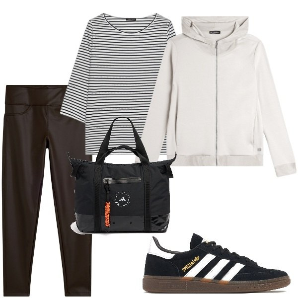 Outfit donna - Total look #2058393. Stile Basic per Tutti i giorni. Abbinamento con leggings, felpe con cappuccio, shopping bag, t-shirt, sneakers.