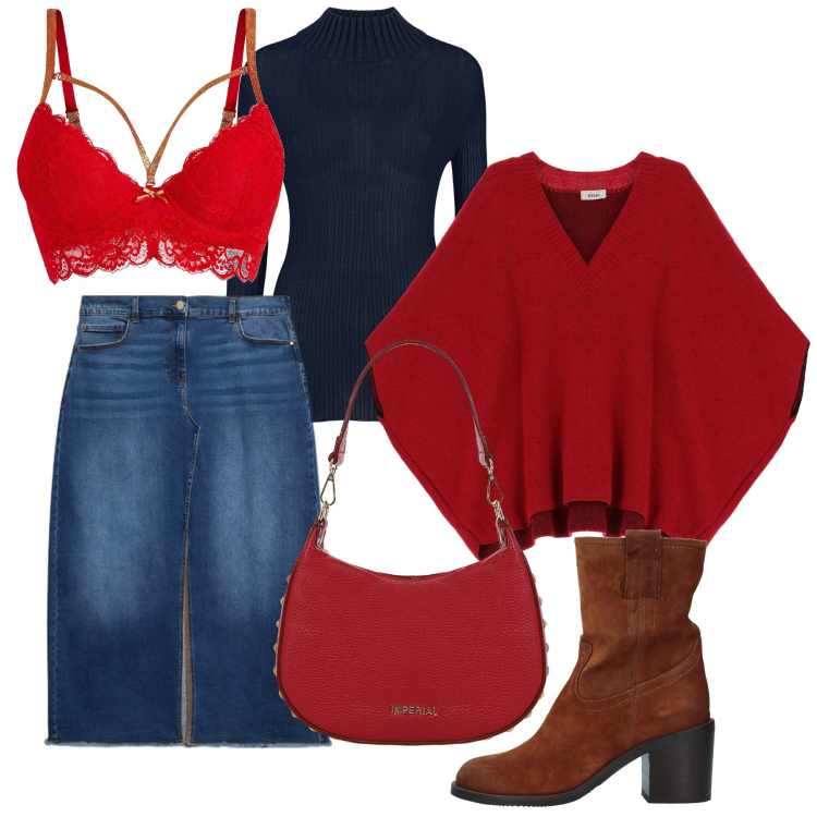 Outfit donna - Il potere del rosso. Stile Casual per Tutti i giorni. Abbinamento con reggiseni, stivaletti, borse a spalla, cappotti, maglieria, gonne lunghe.