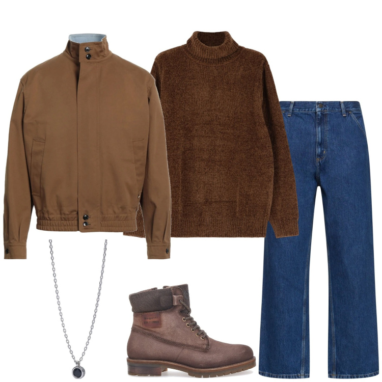 Outfit uomo - Il maglione a collo alto. Stile Casual per Tutti i giorni. Abbinamento con giacche, collane, maglieria, stivali e stivaletti, jeans.