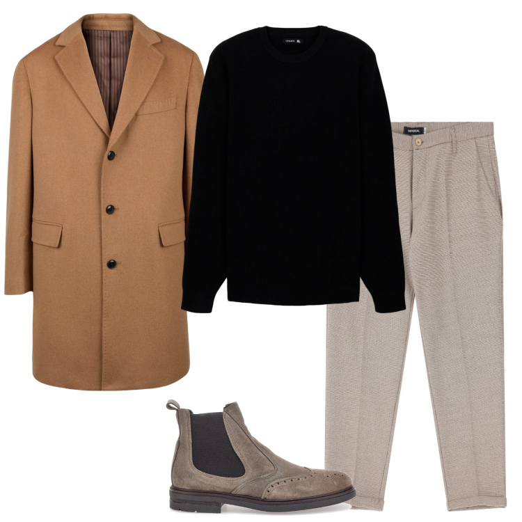 Outfit uomo - Sunday. Stile Casual per Tutti i giorni. Abbinamento con maglieria, pantaloni, cappotti, stivali e stivaletti.