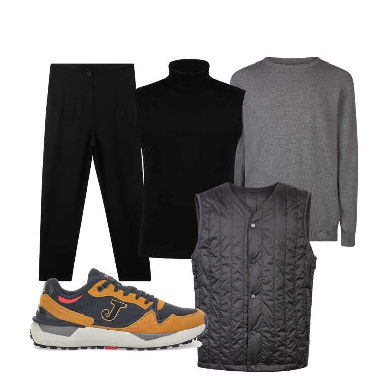 Outfit uomo - Le sneakers colorate. Stile Trendy per Tutti i giorni. Abbinamento con pantaloni chino, sneakers, gilet, piumini, maglieria.