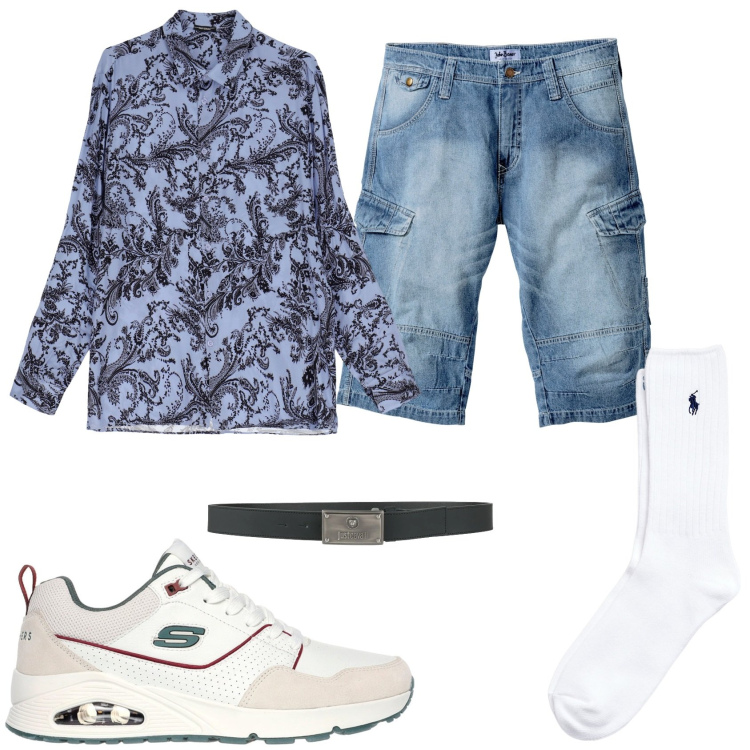 Outfit uomo - Aperitivo pomeridiano al mare. Stile Urban per Mare. Abbinamento con bermuda, cinture, camicie, calzini, sneakers.