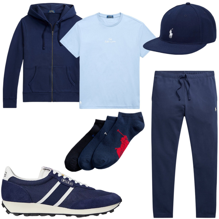 Outfit uomo - Polo Ralph Lauren. Stile Urban per Tutti i giorni. Abbinamento con calzini, t-shirt, cappelli, pantaloni, felpe con cappuccio, sneakers.