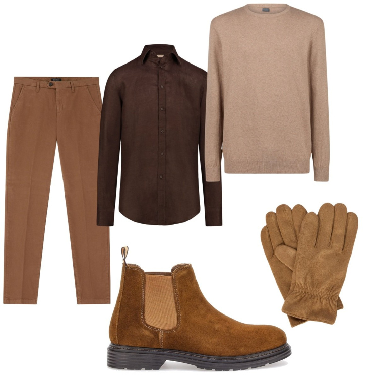 Outfit uomo - Total look #2058610. Stile Trendy per Tutti i giorni. Abbinamento con pantaloni chino, camicie, maglieria, stivali e stivaletti, guanti.