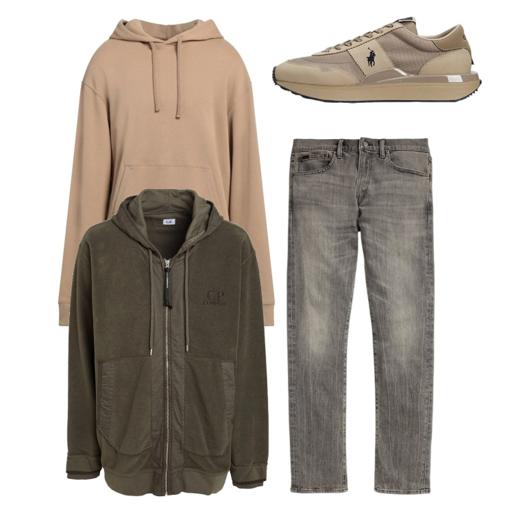 Outfit uomo - Un pomeriggio con gli amici. Stile Casual per Tutti i giorni. Abbinamento con felpe con cappuccio, felpe, sneakers, jeans.