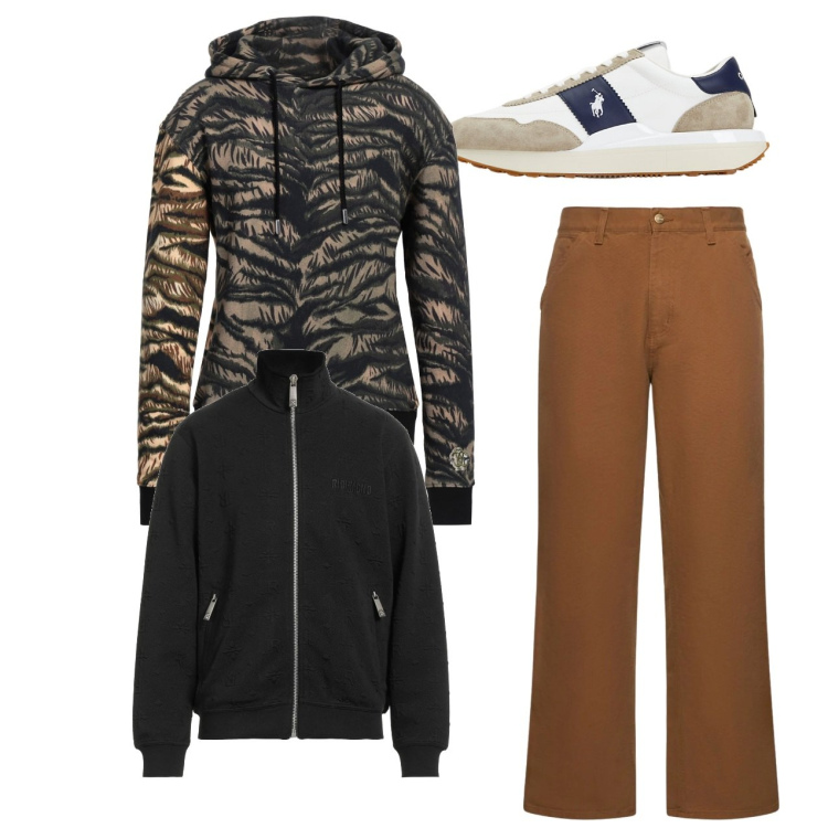 Outfit uomo - Animalier per lui. Stile Urban per Tutti i giorni. Abbinamento con felpe, felpe con cappuccio, sneakers, jeans.