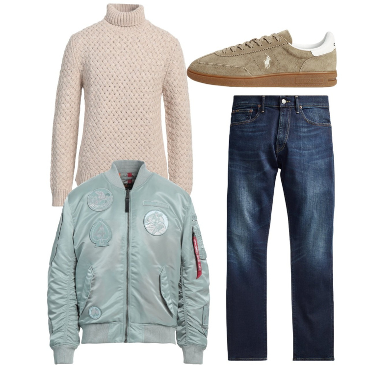 Outfit uomo - Il pullover a trama grossa. Stile Trendy per Tutti i giorni. Abbinamento con maglieria, giacche, jeans, sneakers.