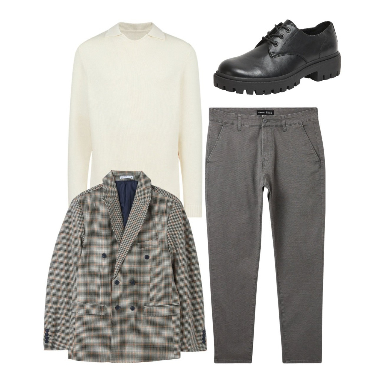 Outfit uomo - Quadretti trendy. Stile Casual per Tutti i giorni. Abbinamento con scarpe stringate, giacche, pantaloni chino, maglieria.