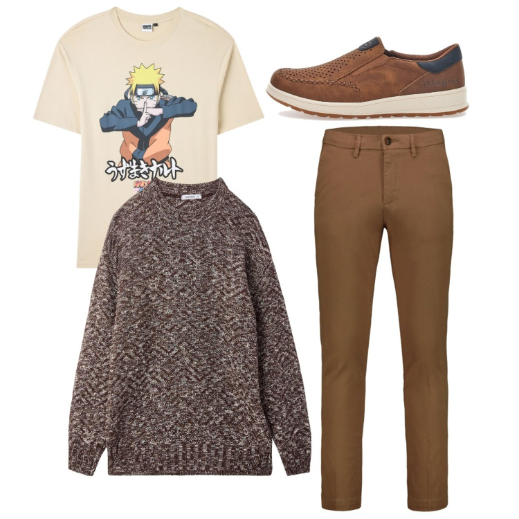 Outfit uomo - Pullover over. Stile Trendy per Tutti i giorni. Abbinamento con t-shirt, maglieria, pantaloni chino, sneakers.