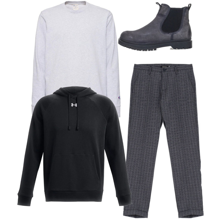 Outfit uomo - Bellissimi pantaloni. Stile Urban per Tutti i giorni. Abbinamento con pantaloni, felpe con cappuccio, stivali e stivaletti, t-shirt.