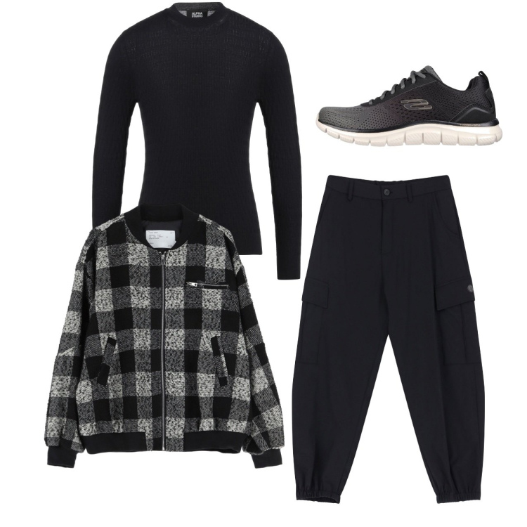 Outfit uomo - Bomber. Stile Urban per Tutti i giorni. Abbinamento con pullovers, bomber, pantaloni cargo, sneakers.