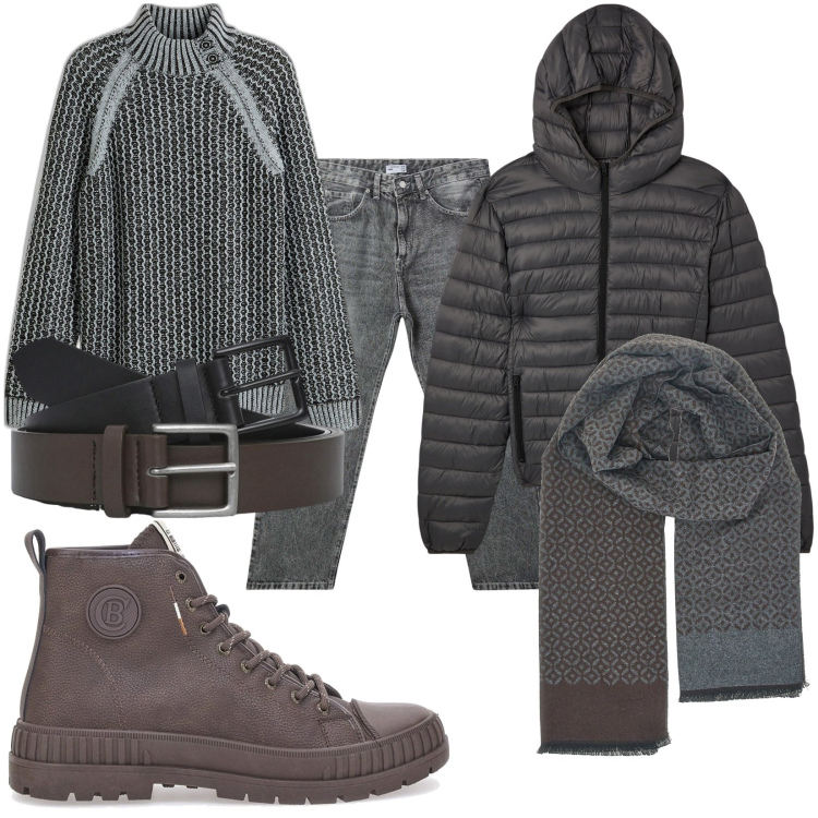 Outfit uomo - #1_Ultimi freddi. Stile Casual per Tutti i giorni. Abbinamento con maglieria, giacche, jeans, cinture, sciarpe, sneakers.