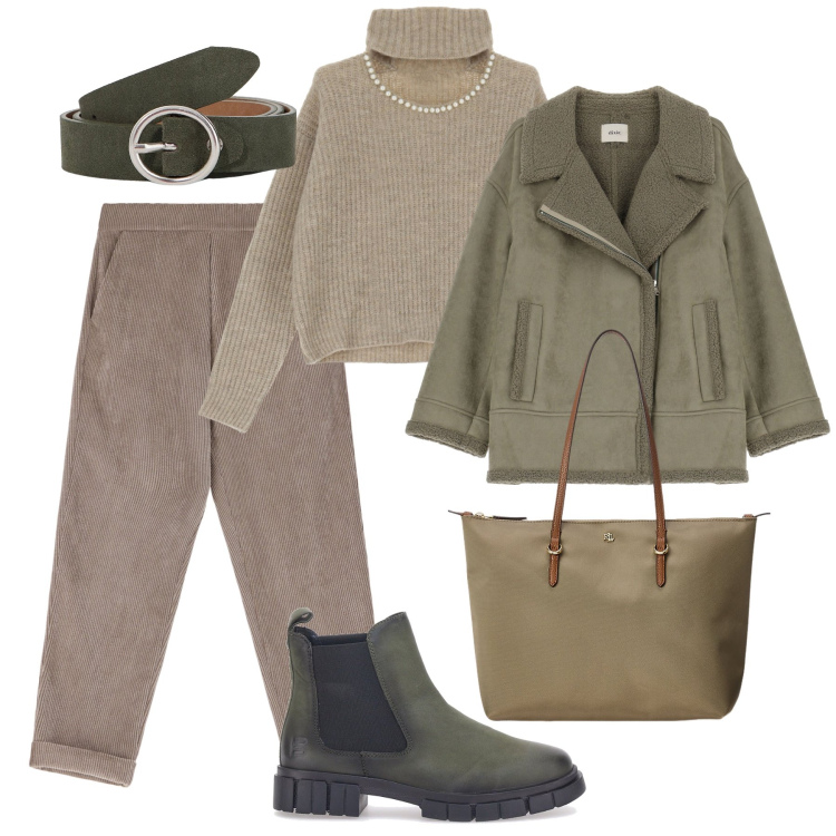 Outfit donna - Il dolcevita con la collana. Stile Casual per Tutti i giorni. Abbinamento con cinture, maglieria, blazer, pantaloni, borse tote, stivaletti chelsea.