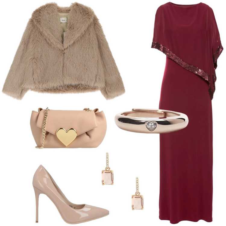 Outfit donna - Total look #2058752. Stile Glamour per Cerimonia. Abbinamento con vestiti, borse a tracolla, décolleté, anelli, blazer, orecchini.
