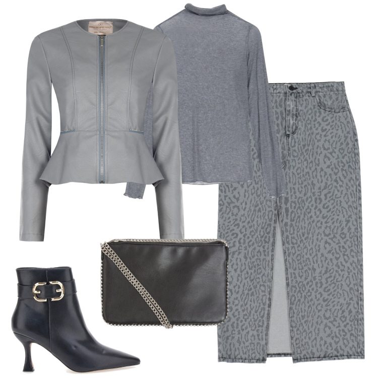 Outfit donna - City. Stile Urban per Tutti i giorni. Abbinamento con borse a tracolla, blazer, gonne lunghe, maglieria, stivaletti.