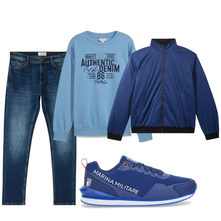Outfit uomo - Total look #2058810. Stile Casual per Tutti i giorni. Abbinamento con felpe, jeans skinny, giacche, sneakers.