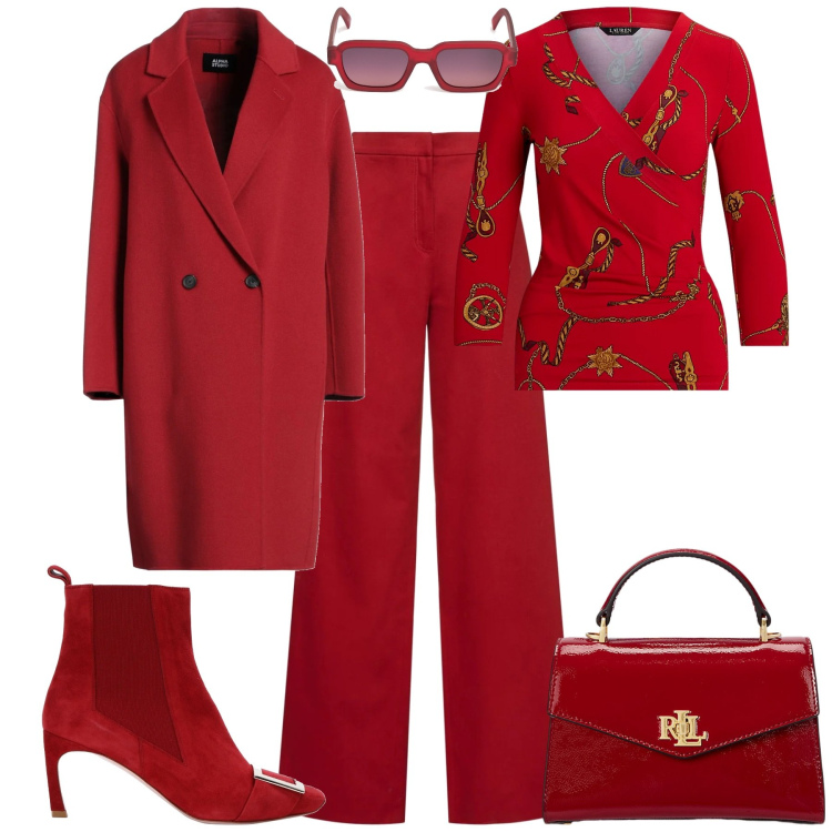 Outfit donna - Total look #2058819. Stile Chic per Tutti i giorni. Abbinamento con stivaletti, cappotti, borse a mano, maglieria, occhiali da sole, pantaloni.
