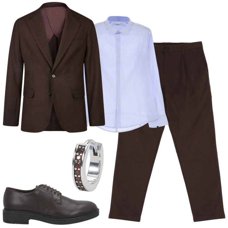 Outfit uomo - City. Stile Trendy per Tutti i giorni. Abbinamento con scarpe stringate, orecchini, camicie, pantaloni chino, giacche.