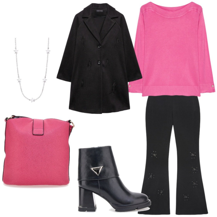 Outfit donna - Urban. Stile Sporty chic per Tutti i giorni. Abbinamento con collane, maglieria, pantaloni, cappotti, borse a spalla, stivaletti.