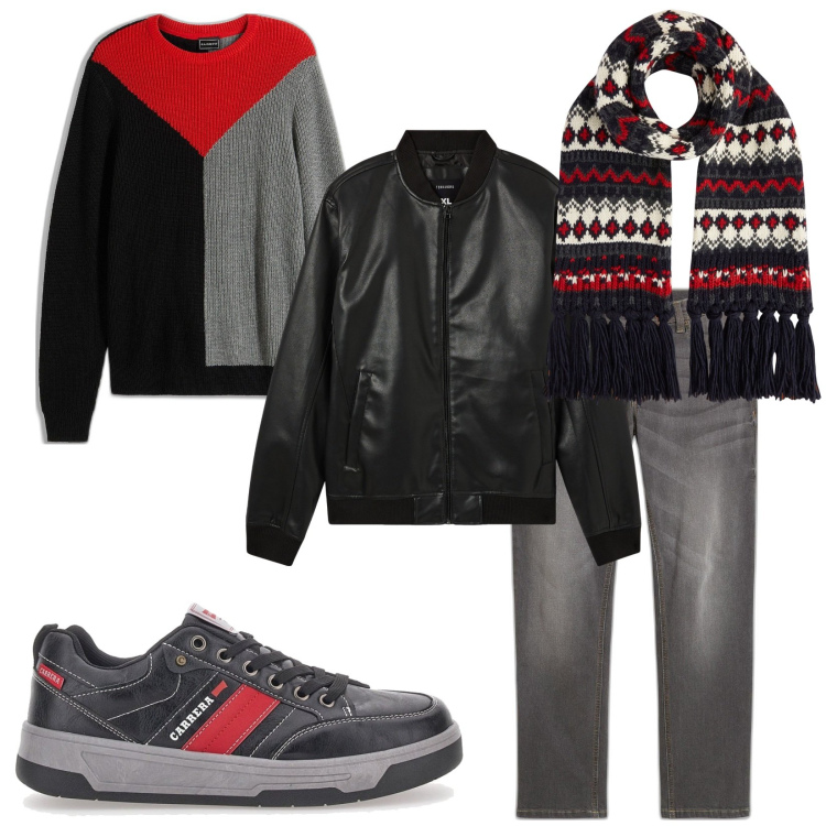 Outfit uomo - #2_Ultimi freddi. Stile Casual per Tutti i giorni. Abbinamento con jeans dritti, maglieria, bomber, sciarpe, sneakers.
