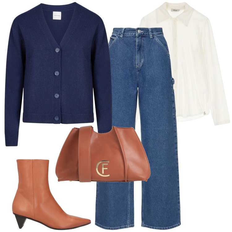 Outfit donna - City. Stile Urban per Tutti i giorni. Abbinamento con stivaletti, borse a tracolla, camicie, cardigans, pantaloni.