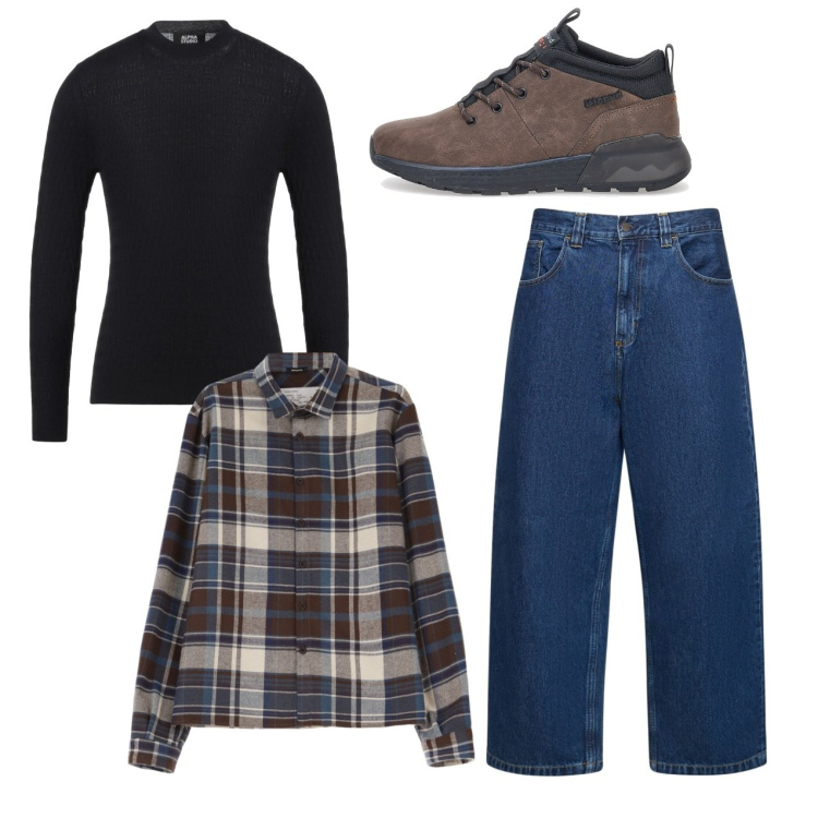 Outfit uomo - City. Stile Casual per Tutti i giorni. Abbinamento con pullovers, camicie, sneakers, jeans.