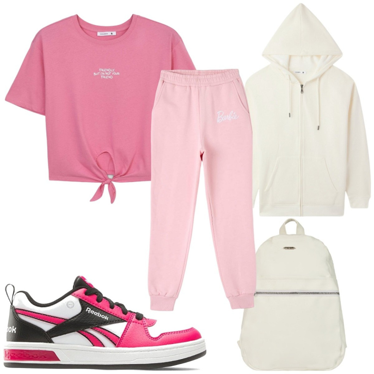 Outfit donna - Total look #2058887. Stile Basic per Sport. Abbinamento con t-shirt, pantaloni, felpe con cappuccio, zaini, sneakers.