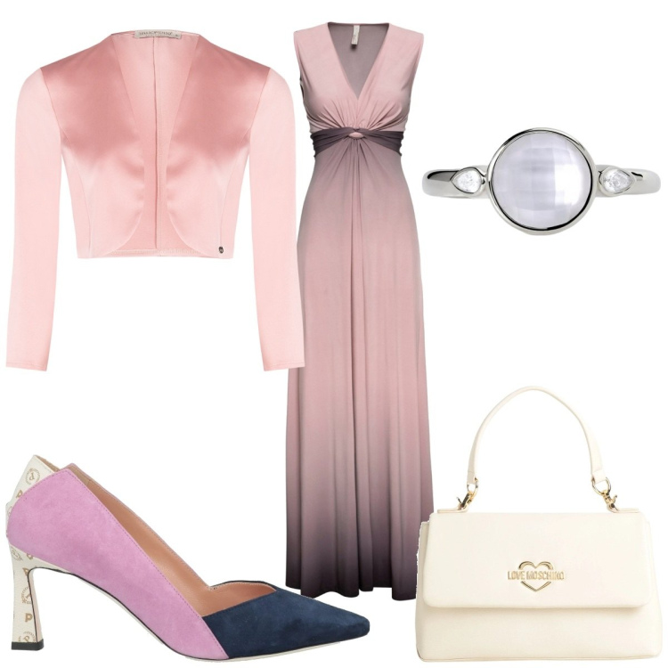 Outfit donna - Total look #2058888. Stile Chic per Cerimonia. Abbinamento con vestiti, décolleté, borse a mano, anelli, bolero.
