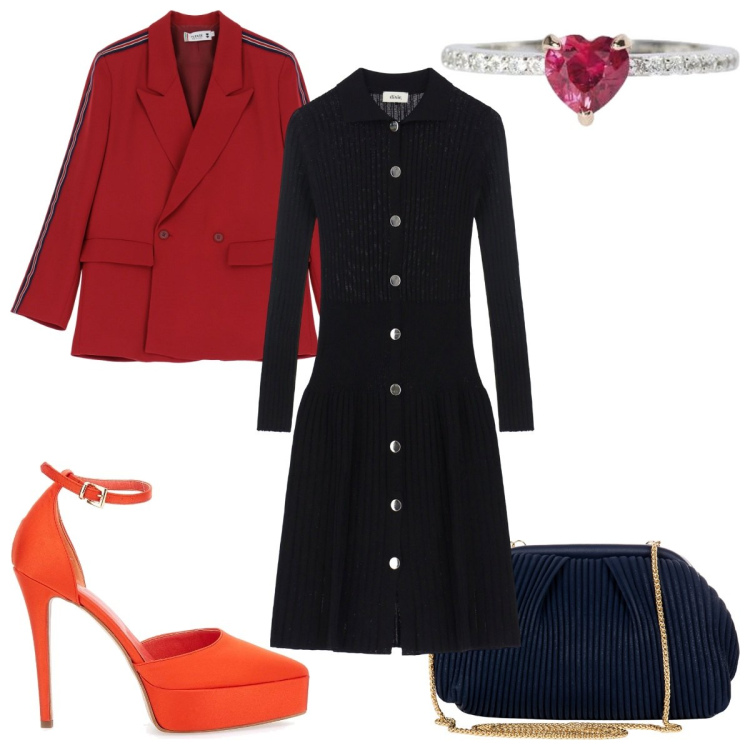 Outfit donna - L\'abito passepartout : di sera. Stile Trendy per Serata fuori. Abbinamento con anelli, blazer, pochette, vestiti midi/longuette, décolleté.