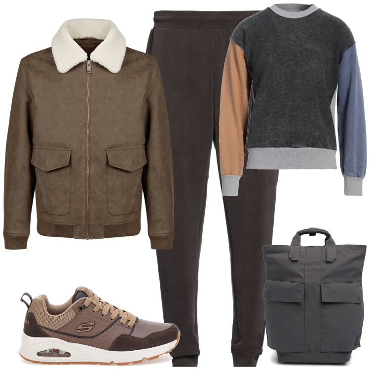 Outfit uomo - Weekend. Stile Casual per Tutti i giorni. Abbinamento con felpe, pantaloni, giacche, sneakers, borse sportive.