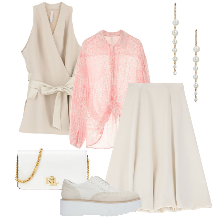 Outfit donna - Completo color burro. Stile Romantica per Tutti i giorni. Abbinamento con scarpe stringate, gonne longuette, gilet, camicie, borse a mano, orecchini.