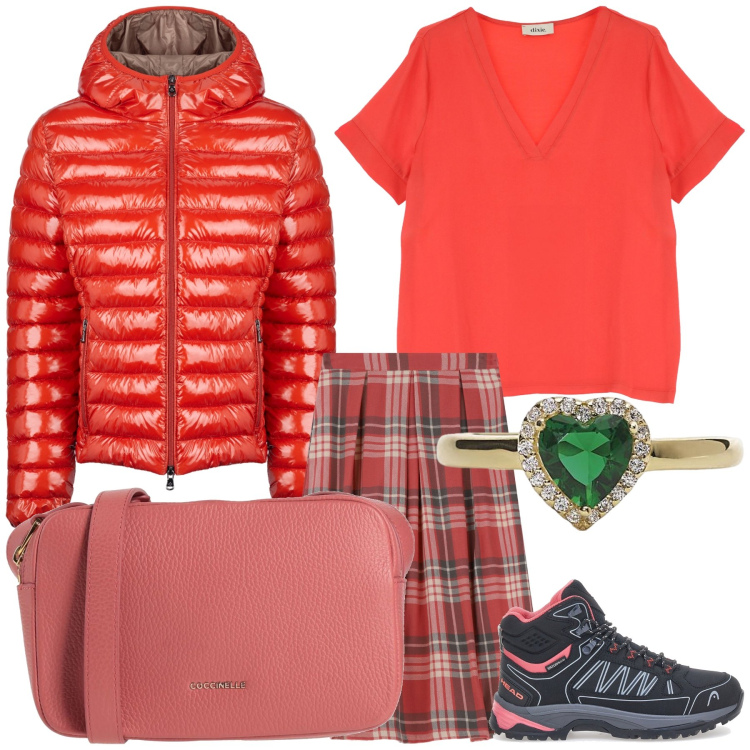 Outfit donna - Sportivamente romantica per lui. Stile Urban per Tutti i giorni. Abbinamento con borse a tracolla, anelli, gonne longuette, t-shirt, blazer, stivaletti.