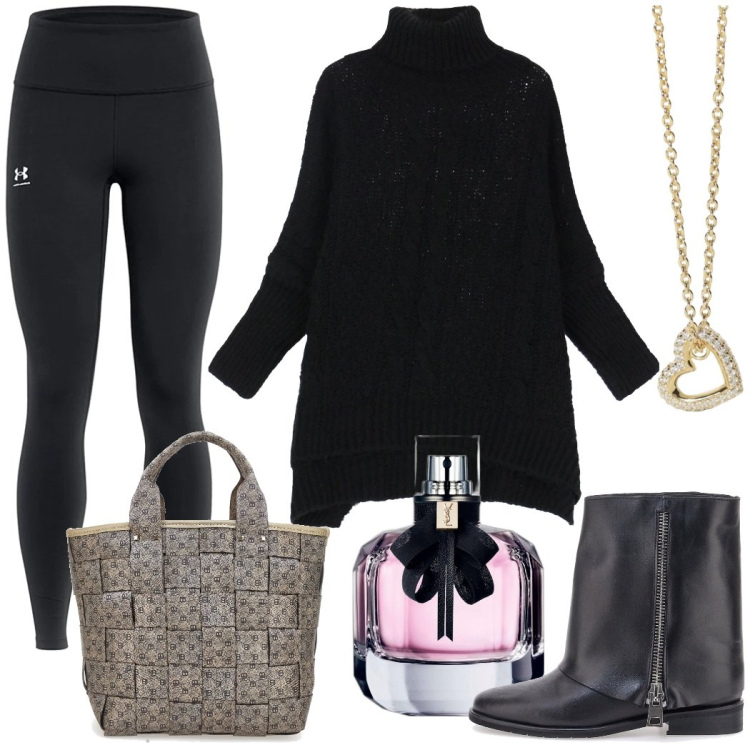 Outfit donna - Total look #2059051. Stile Urban per Ufficio. Abbinamento con profumi, collane, maglieria, stivaletti, leggings, borse a mano.