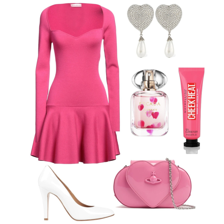 Outfit donna - Love. Love. Love.. Stile Glamour per Serata fuori. Abbinamento con décolleté, vestiti corti, blush, profumi, orecchini, borse a spalla.