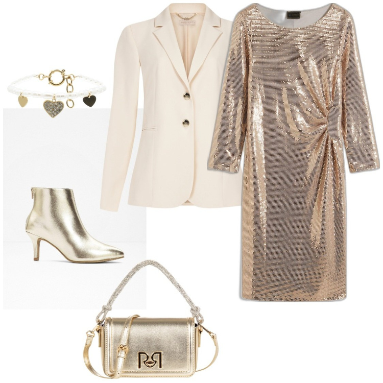 Outfit donna - Fields of gold. Stile Chic per Serata fuori. Abbinamento con stivaletti, vestiti, blazer, borse a mano, braccialetti.
