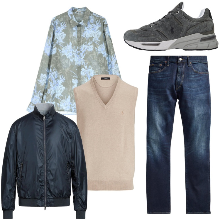 Outfit uomo - Grey Flowers. Stile Casual per Tutti i giorni. Abbinamento con giacche, camicie, jeans, sneakers, maglieria.