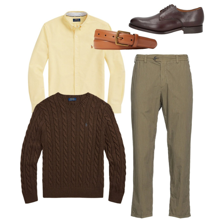 Outfit uomo - Bon ton maschile. Stile Casual per Tutti i giorni. Abbinamento con pantaloni chino, scarpe stringate, cinture, camicie, maglieria.