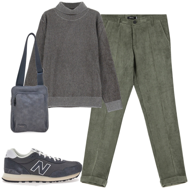 Outfit uomo - City. Stile Casual per Tutti i giorni. Abbinamento con maglieria, pantaloni, portafogli, sneakers.